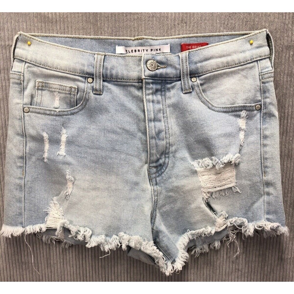 Celebrity Pink Denim Shorts Size 9/29 The Brat Cut Off Factory Destroyed
